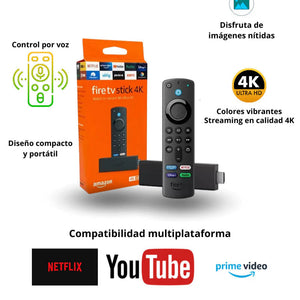 Fire Stick TV + Canales 12000 Nacional e Inter + Control Smart+ Alexa Voz Comando  + Garantia